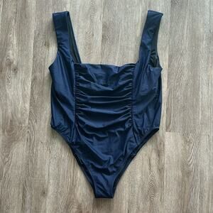 NWT J.Crew Ruched Squareneck One-Piece Swimsuit Navy Blue Size 24